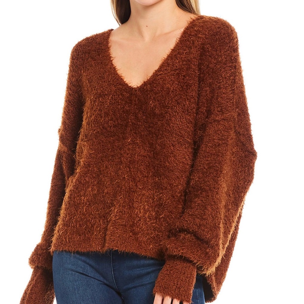 Free people icying v-neck fuzzy oversized sweater size XS